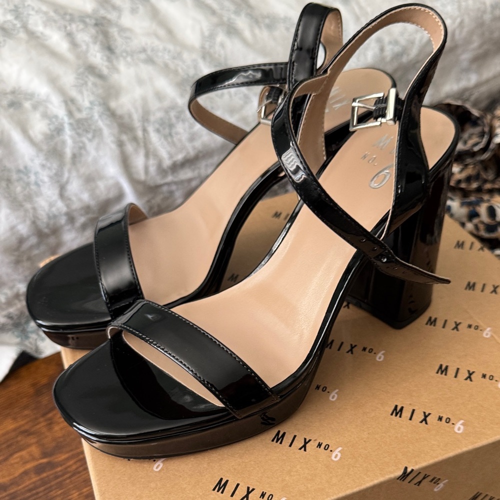 Mix No. 6 Glossy Black Heeled Sandals
